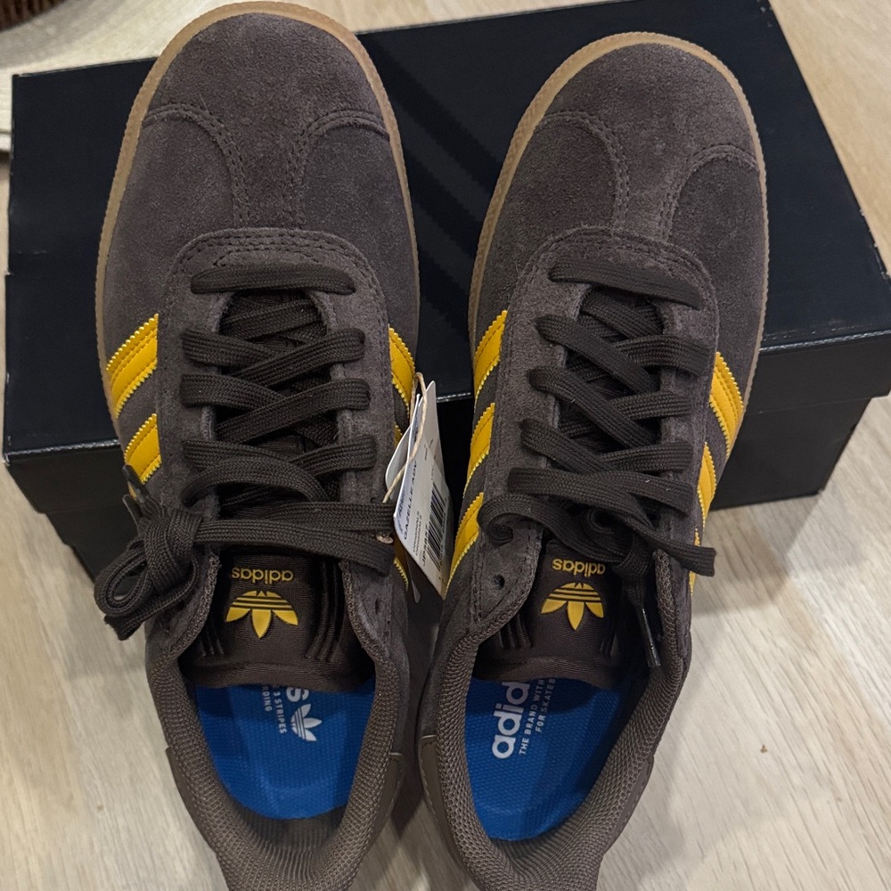 Adidas Men's Chocolate Brown and Mustard Yellow Sneakers - Picture 6 of 6